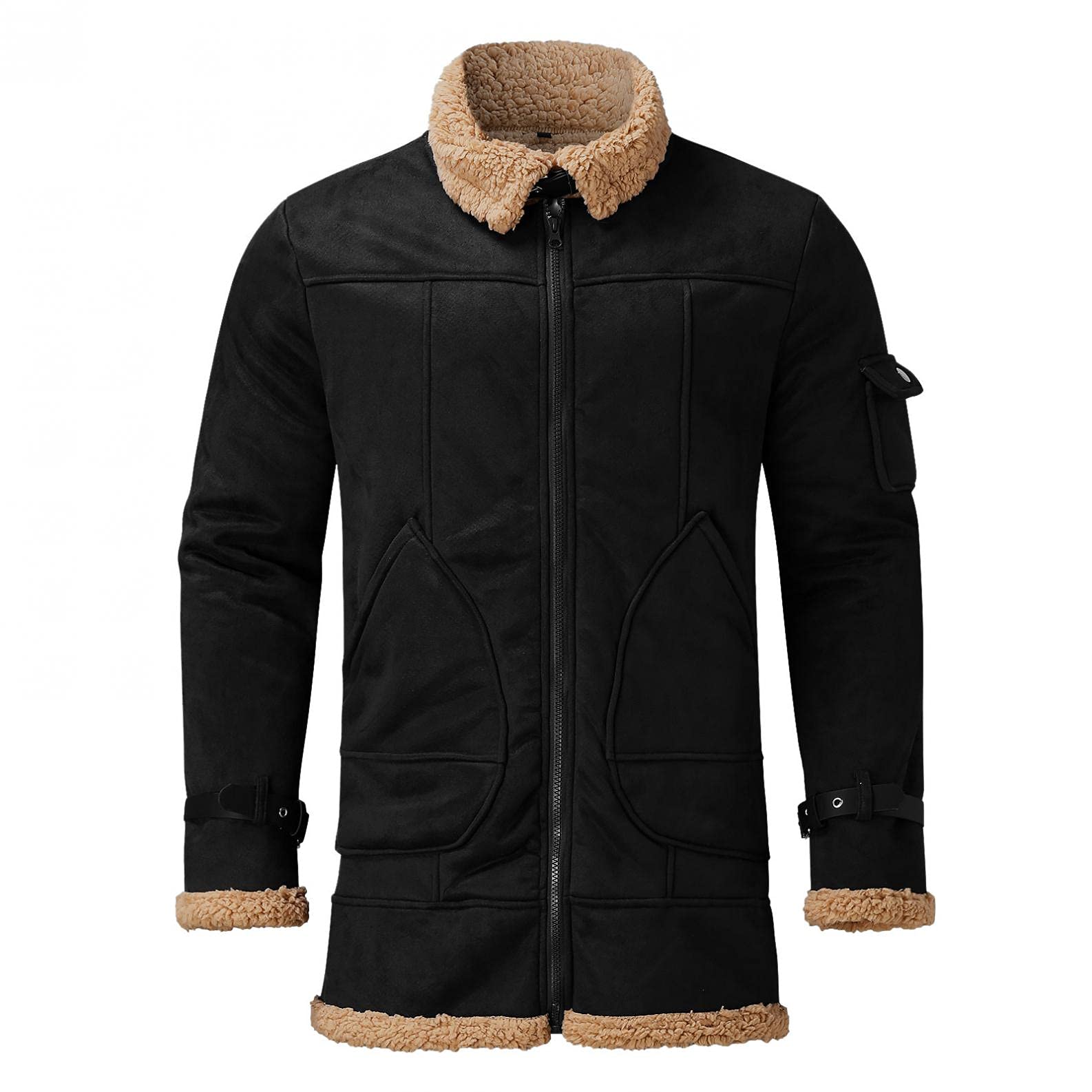 Mens Sherpa Faux Zip Up Heavyweight Plus Size Trench Coat Spread Collared Jacket